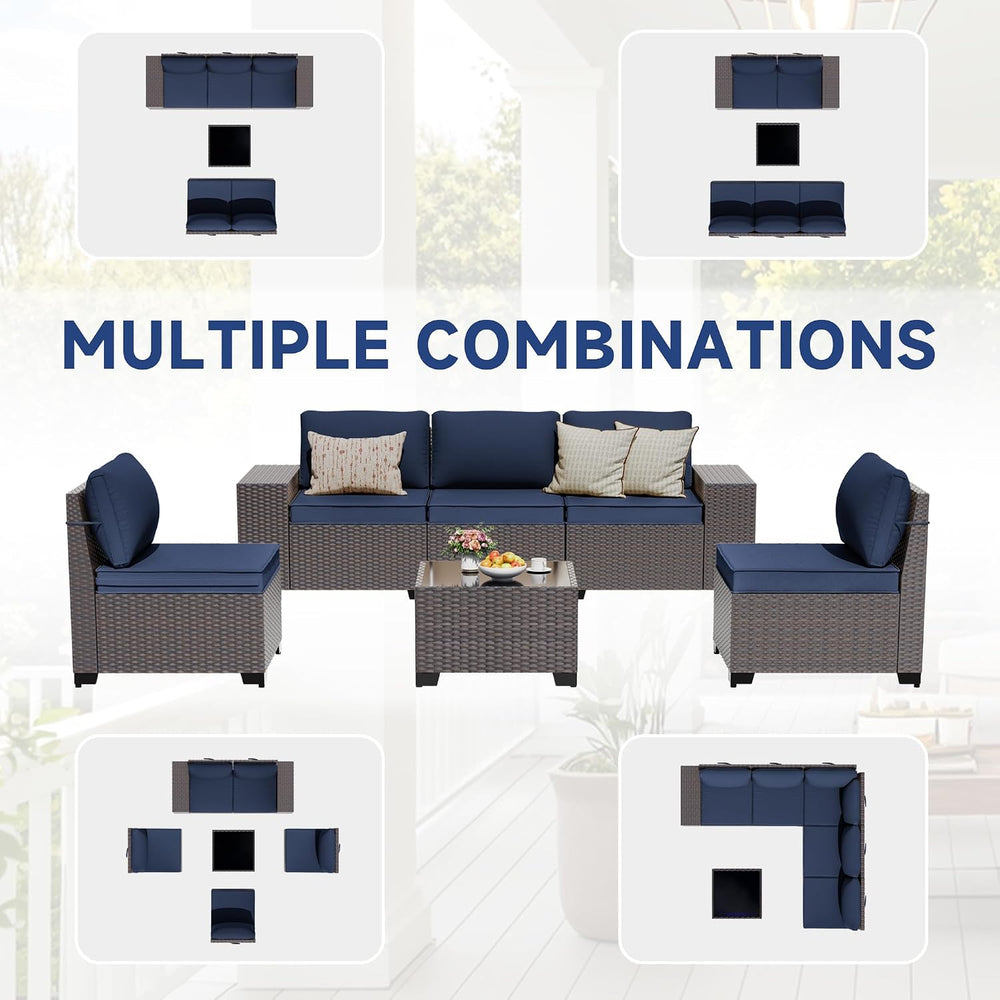 Kullavik 6PCS Outdoor Patio Furniture Set PE Wicker Rattan Sectional Sofa