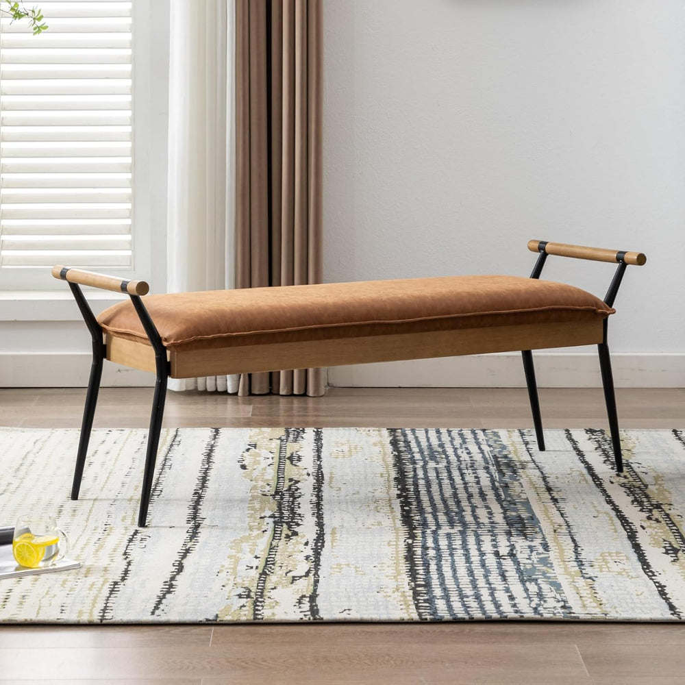 HEAH-YO Modern Dining Bench, 51 Inches Entryway Bench with Armrests, Upholste...