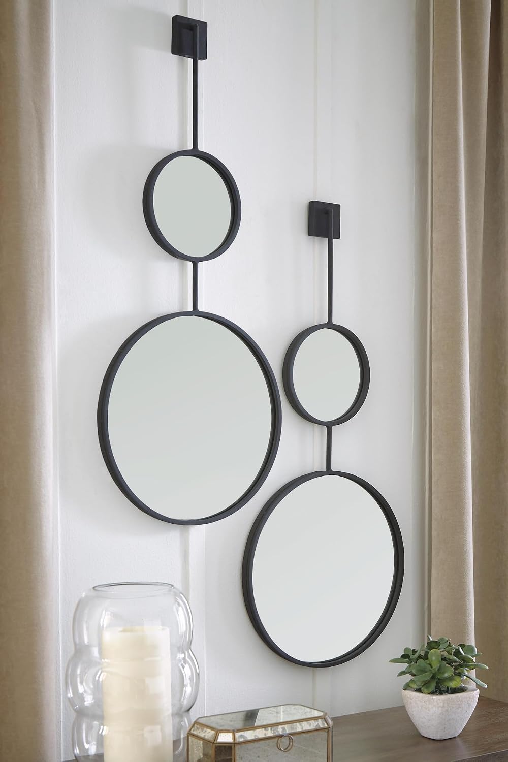 Signature Design by Ashley Large Stacked Round Accent Wall Mirror, Black
