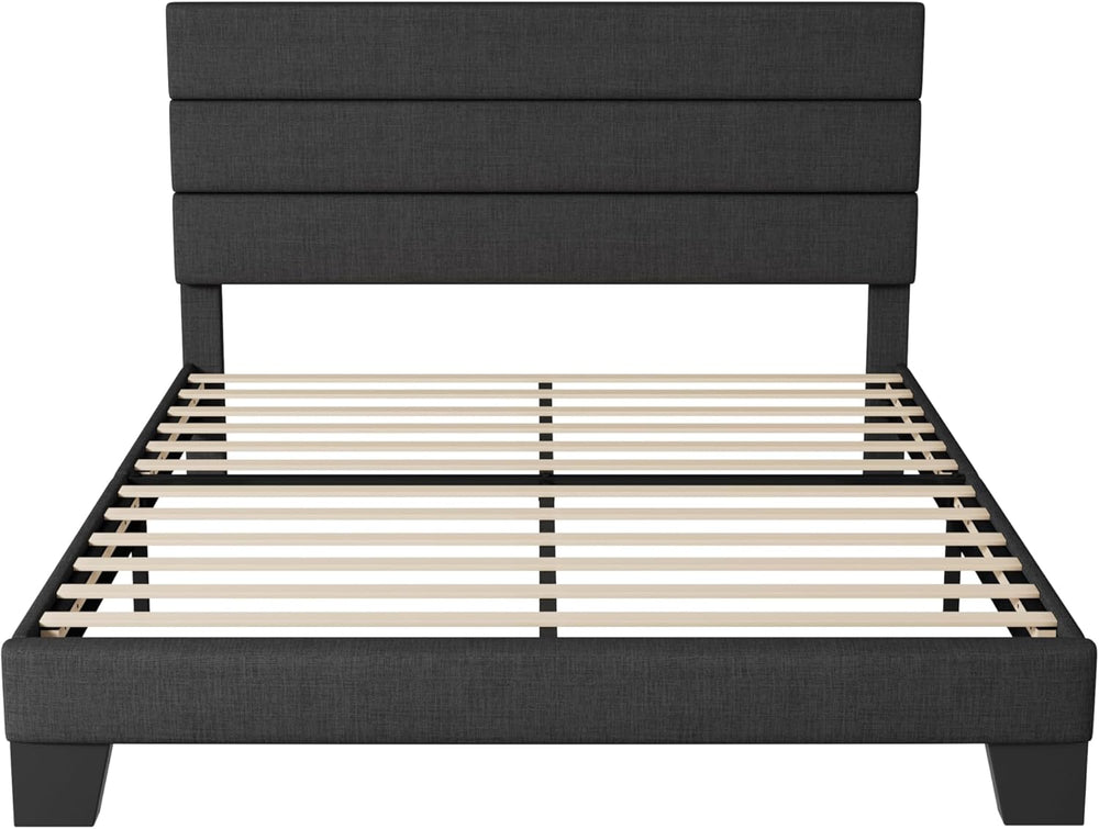 Allewie Full Size Platform Bed Frame with Fabric Upholstered Headboard Gray