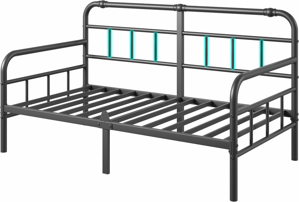 Twin Daybed Frame, Classic Day Bed Frame Twin Size with Headboard, Metal Plat...