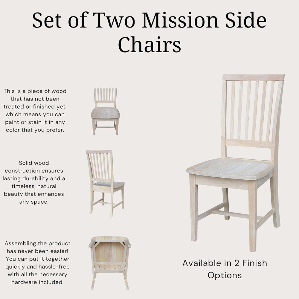 IC International Concepts Mission Armless Solid Wood Chairs, Unfinished