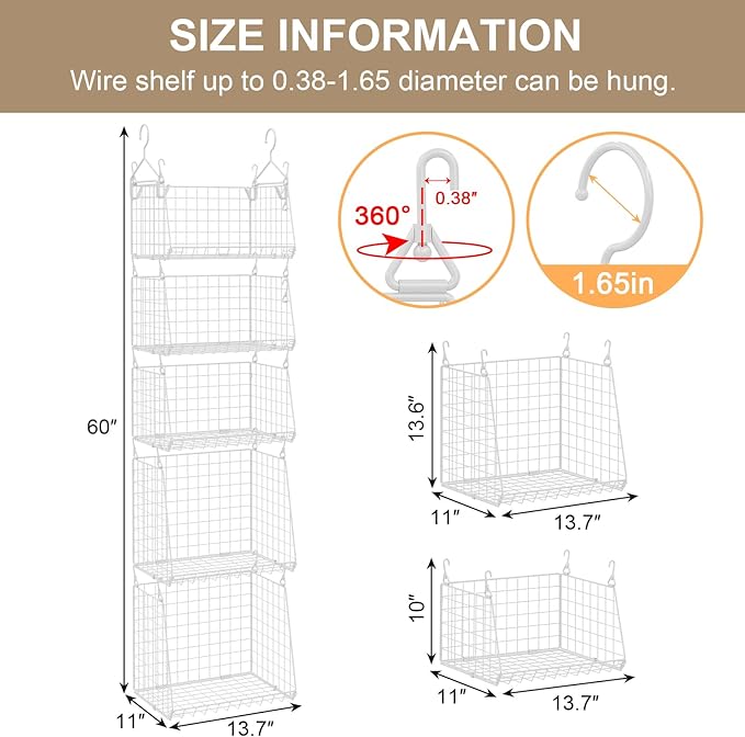 Sonyabecca 5-Tier Hanging Laundry Basket Organizer: Foldable Wire Shelf Basket