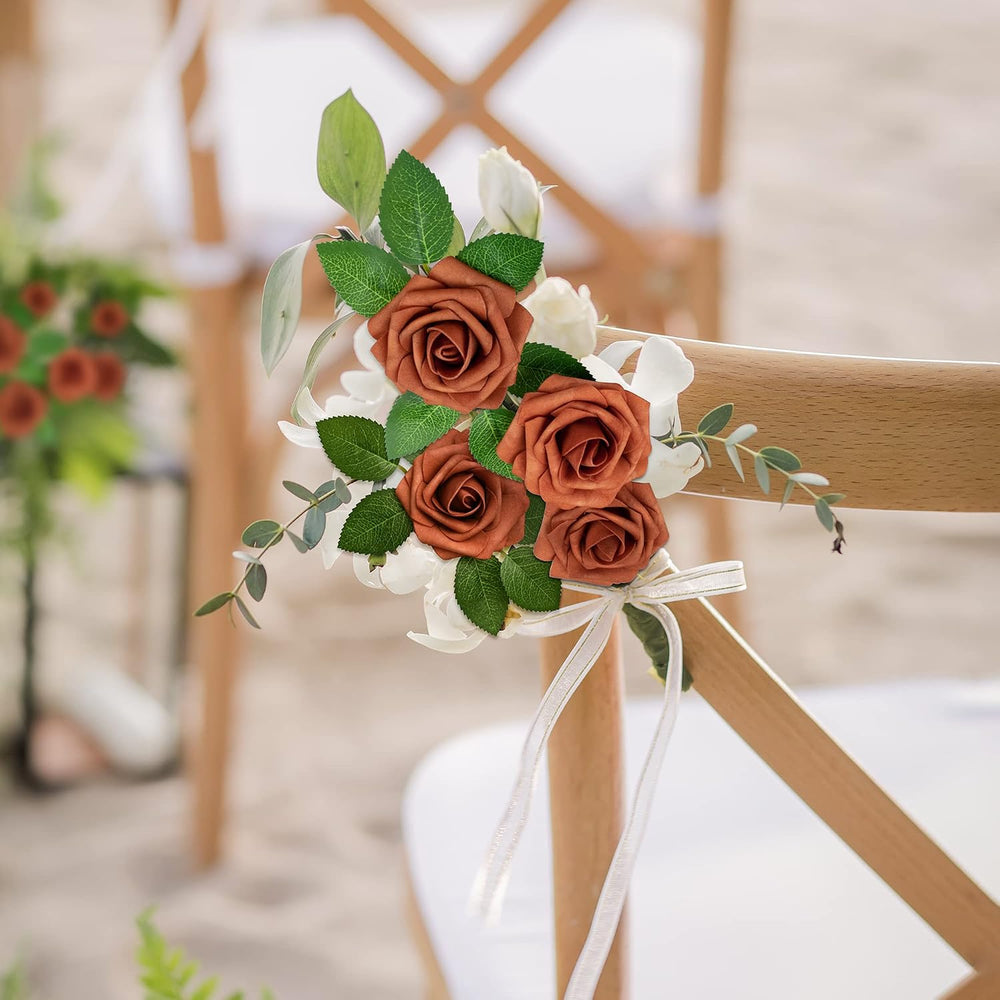 Mocoosy 50Pcs Burnt Orange Roses Artificial Flowers, Rust Fake Rose for Decor...