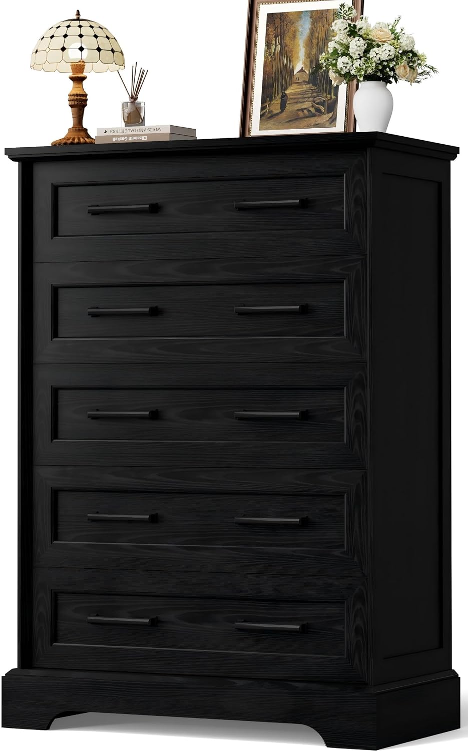 YESHOMY Tall Dresser for Bedroom, Farmhouse 5 Drawers Dressers, Black