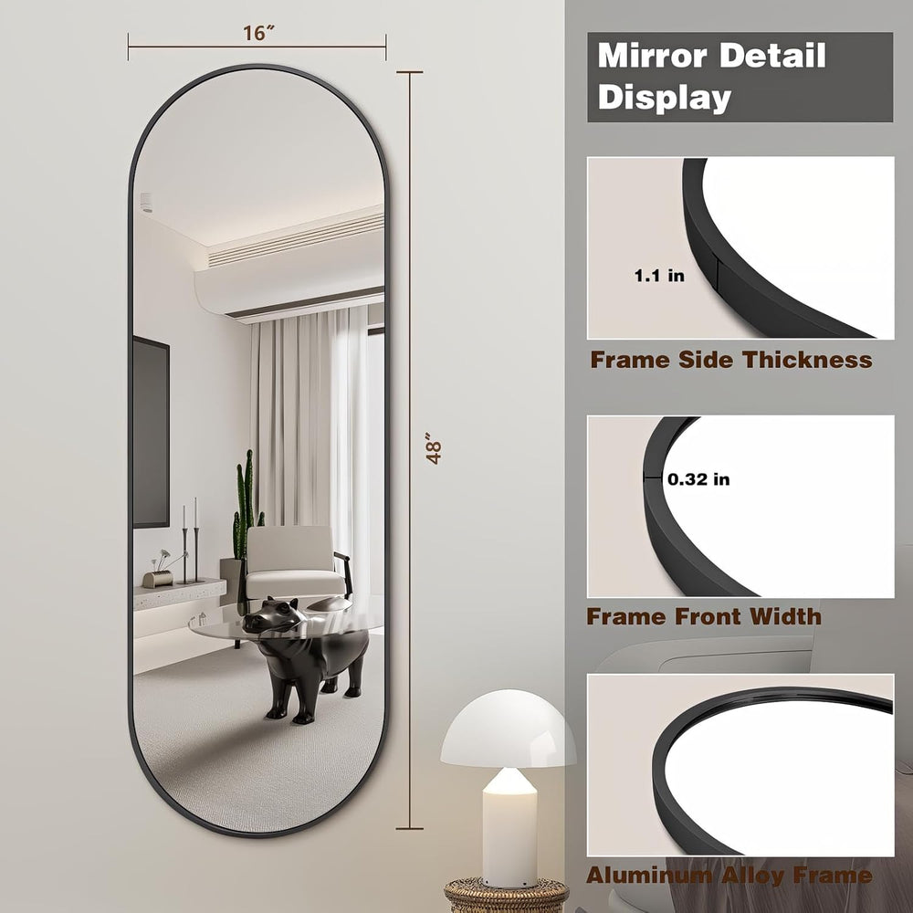 Niccy Oval Full Length Mirrors, Long Wall-Mounted Mirror, Black, 48"ร16&...