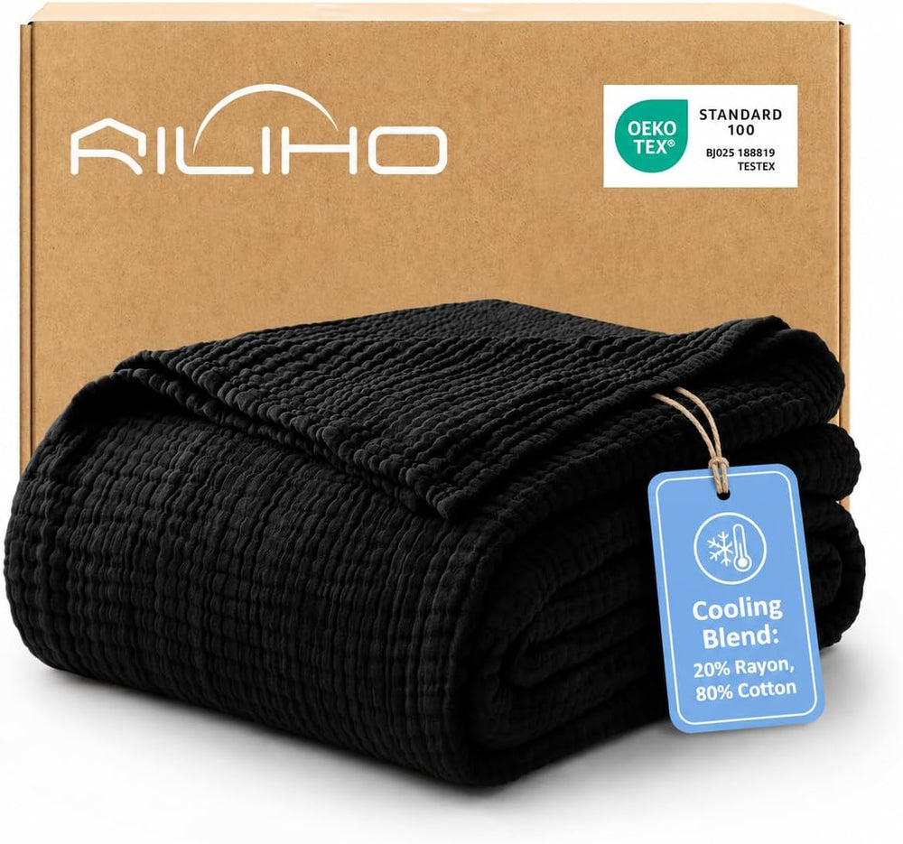 Cotton Muslin Blankets for Hot Sleepers, Black, Twin 60"x80"