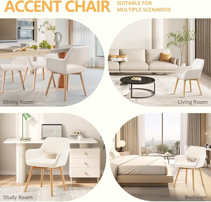 Mid Century Modern Dining Chairs Set of 4 & 2 & 6 Comfy Accent Chair ...