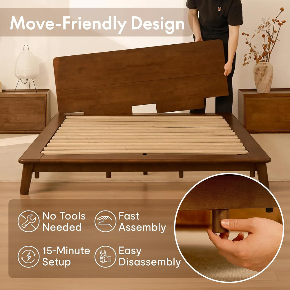 FLEXISPOT Hako G1 Queen Solid Wood Platform Bed with Tool-Free Assembly