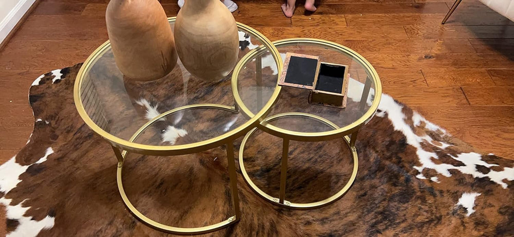 Round Nesting Coffee Table Gold Set of 2 for Living Room, Modern Side Tables ...