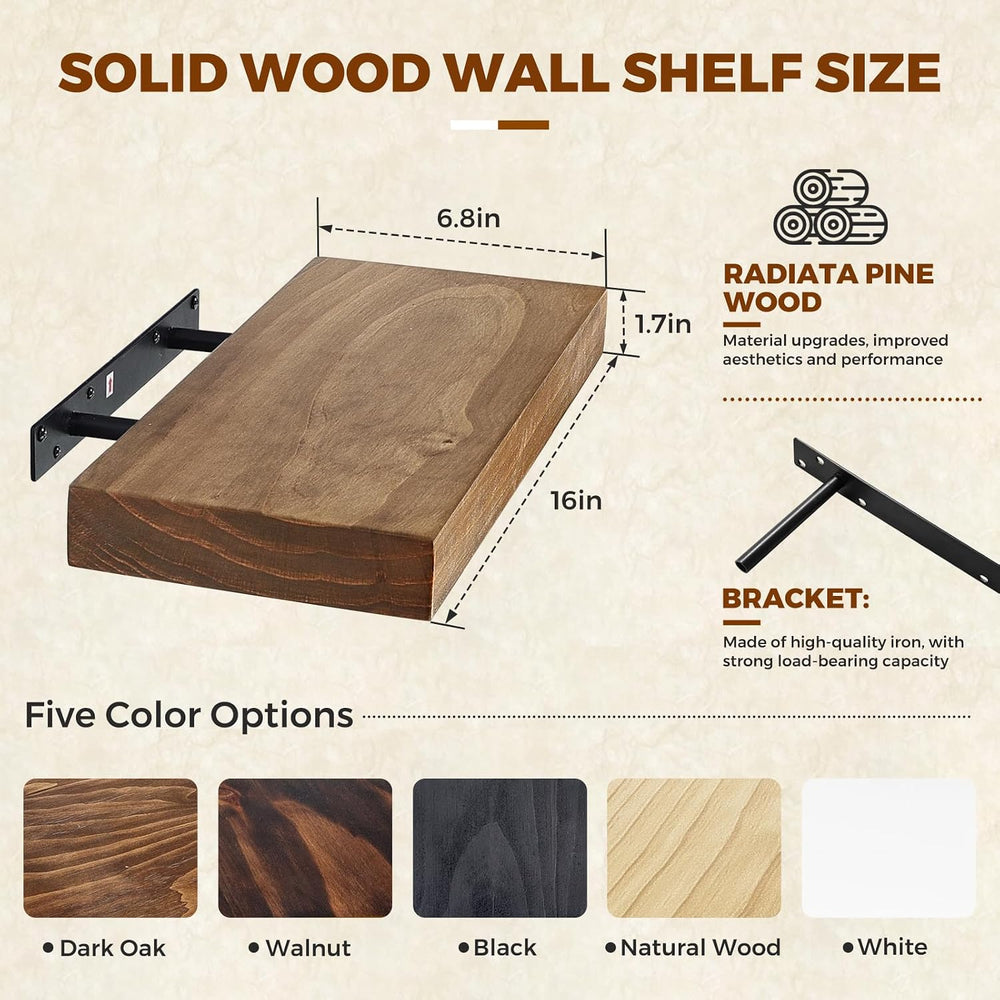 16x6.8x1.7in Solid Wood Floating Wall Shelf Set of 2 Oak Finish
