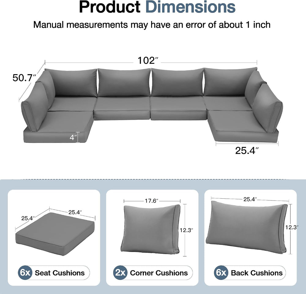HOMREST Replacement Cushions for Outdoor Furniture, 25x25 Inch 14-Piece Patio...