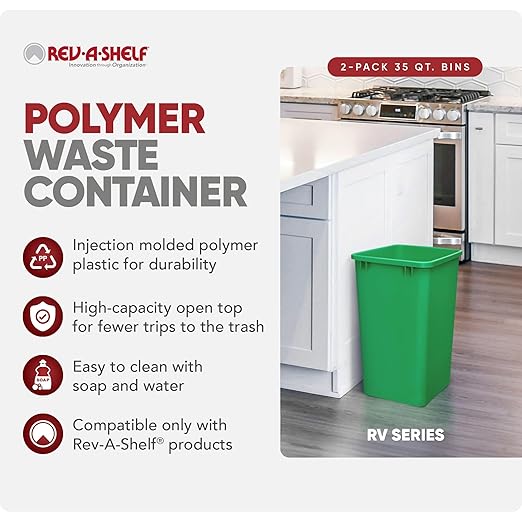 Rev-A-Shelf Polymer Replacement 35 Quart Trash Bin Recycle Waste Garbage