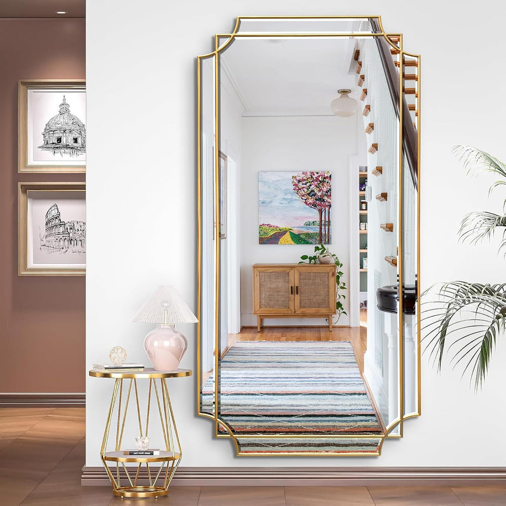 HQiJun Gold Full Length Mirror for Wall, 59" x30" Wooden Framed, Po...