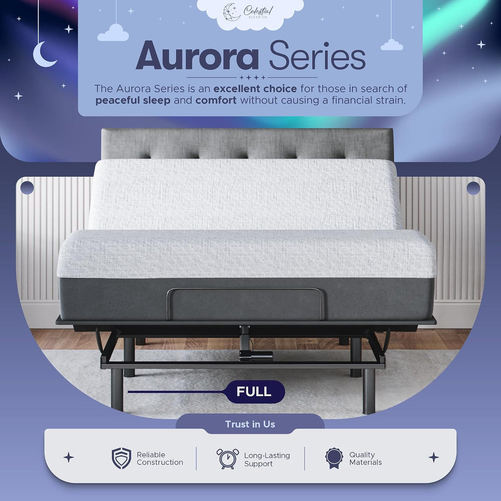Celestial Sleep Aurora Adjustable Bed Base (Frame) + 12 inch Gel Memory Foam ...