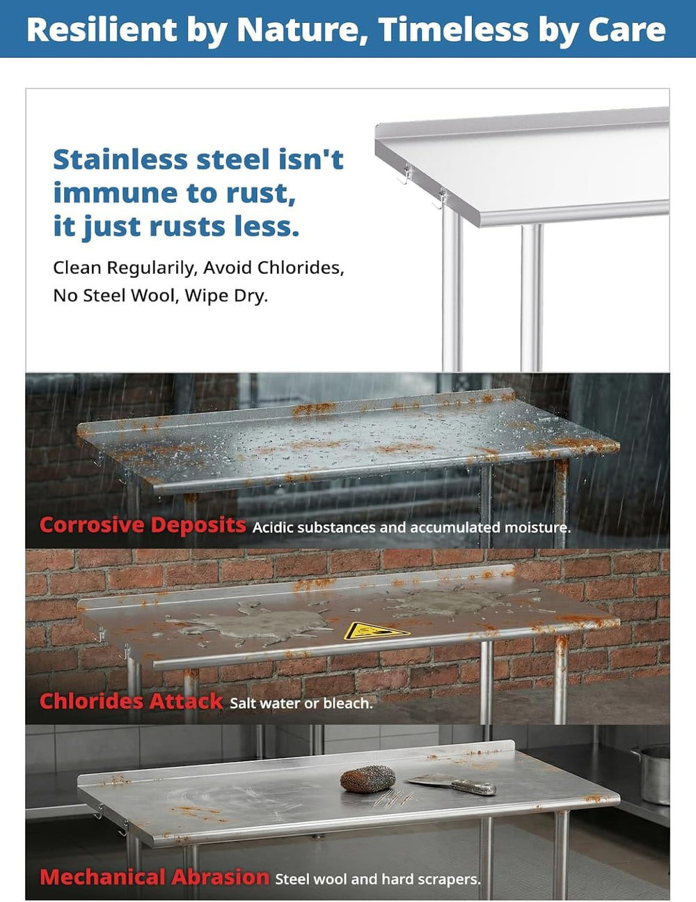 Atelicf NSF Stainless Steel Prep Table 24X48 inch, Flat Top & Casters | M...