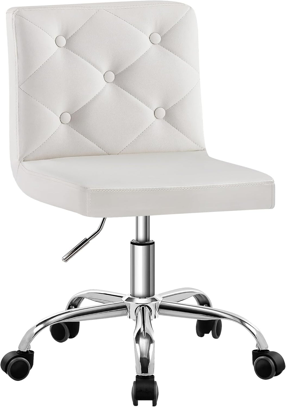 VECELO PU Leather Mid-Back Armless Vanity Chair Adjustable Height 360° Rollin...