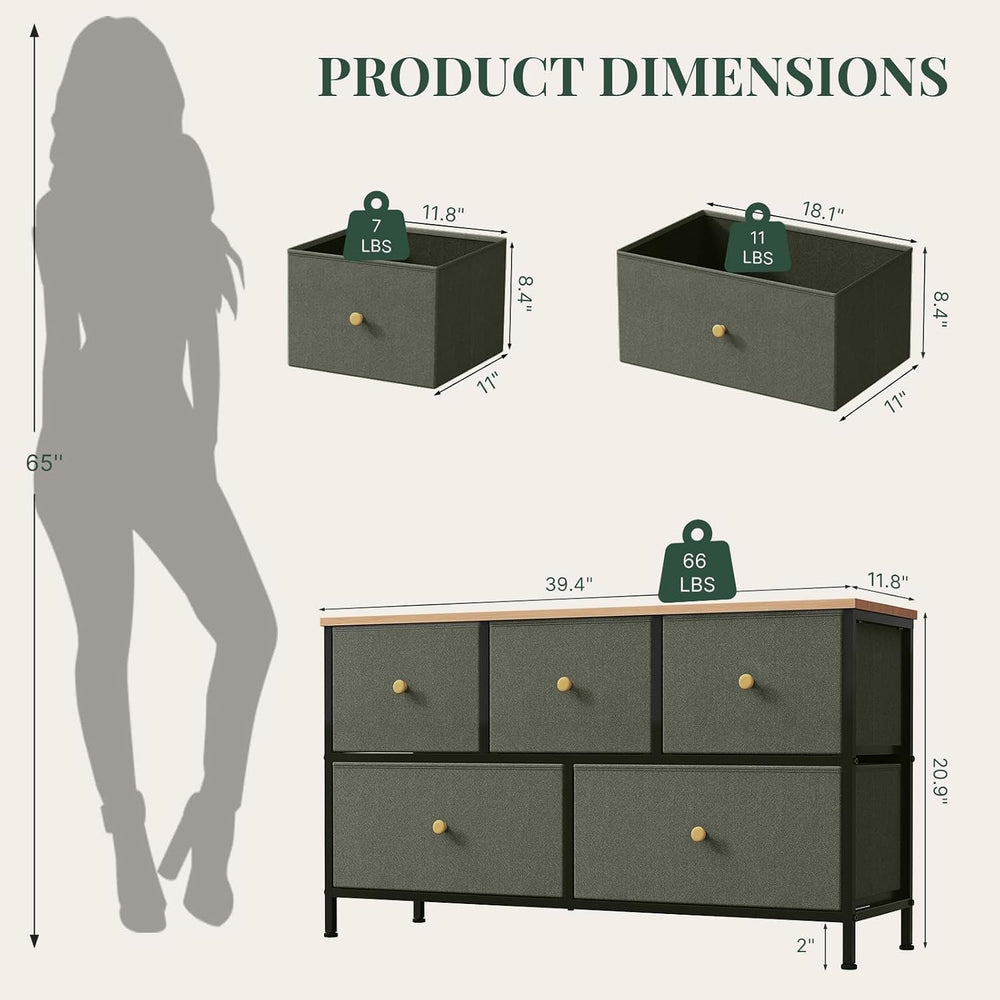 5-Drawer Fabric Dresser for Bedroom, Storage Organizer for Closet