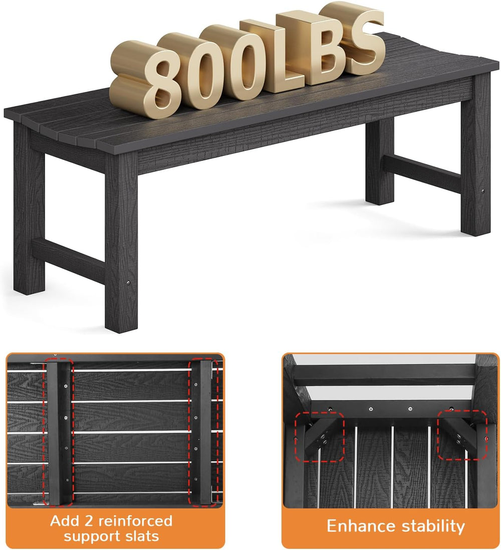 Outdoor Bench, 2-Person Patio Backless Bench Holds up to 800lbs, Weatherproof...
