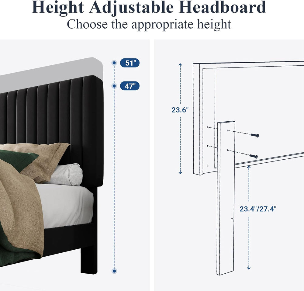 Allewie Full Bed Frame, Velvet Upholstered Platform Bed with Vertical Channel...