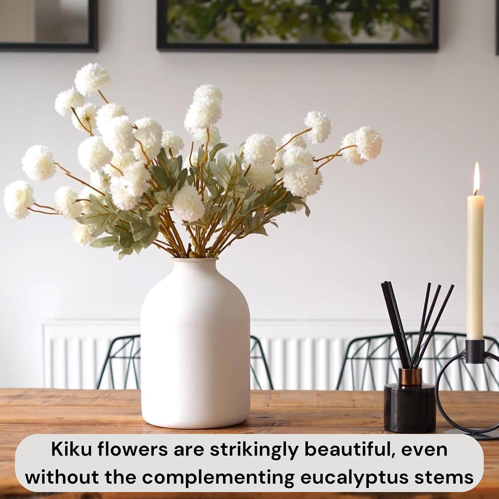 RyddeligHome White Faux Kiku Flowers for Vase(NOT Included) - 12 Long Stems