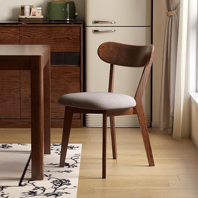 100% Solid Oak Dining Chairs, Mid Century Modern Dining Chair with Curved Bac...