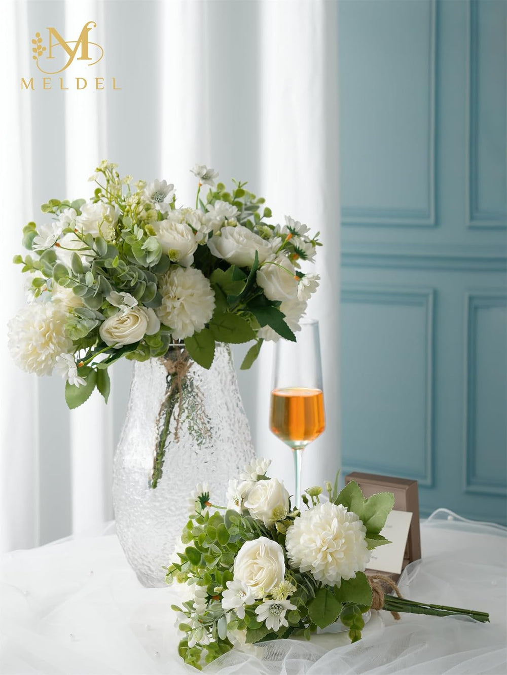 3 Pcs Bouquet Rose Artificial Fake Flowers Eucalyptus Plants Faux Silk Flower...