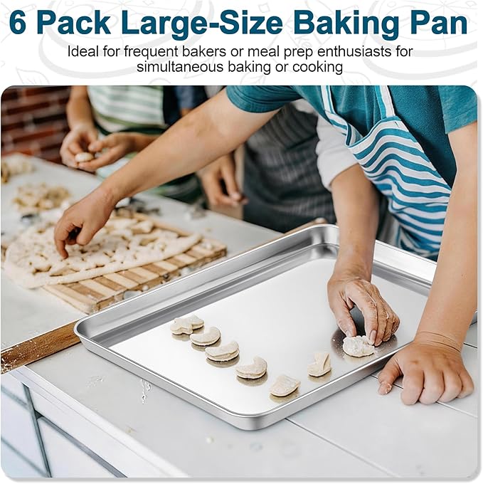 TeamFar Baking Sheet Pan, 6 Pack Stainless Steel Half Size Baking Pans Set