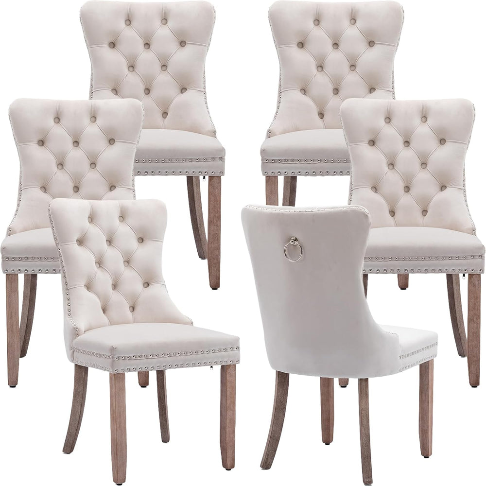 Modern Dining Chairs Set of 6, Tufted Upholstered Dining Chair with Solid Woo...