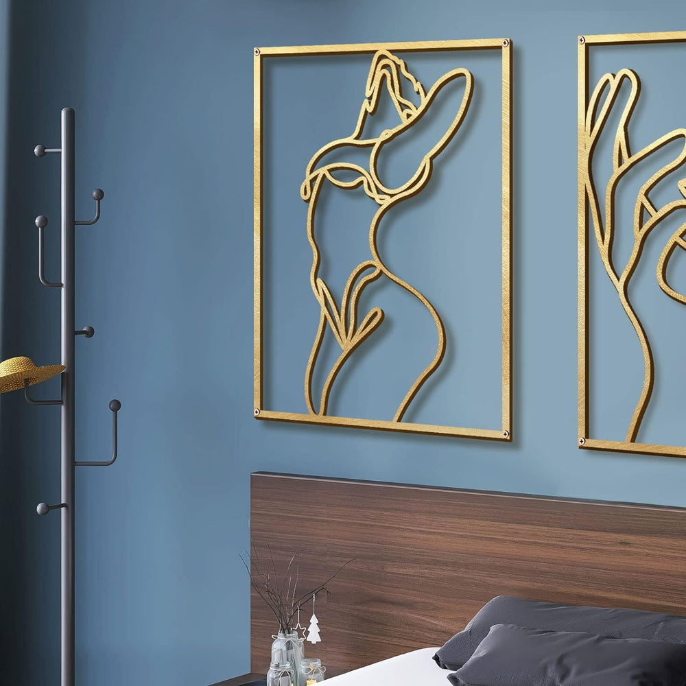 Glamativity 4 Pack Gold Wall Art Decor, Minimalist Single Line Real Metal Wal...