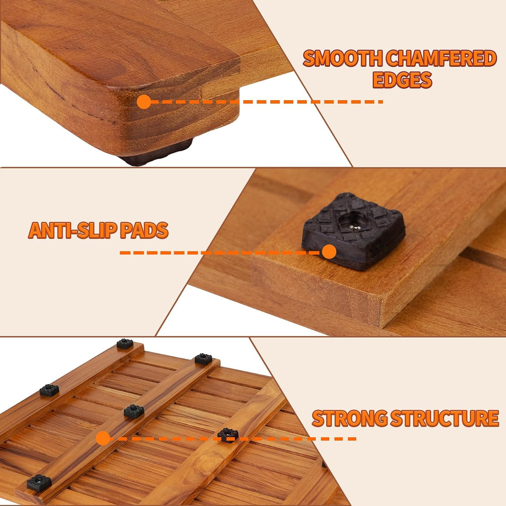 Utoplike Teak Bath Mat, Large Wood Shower Mats for Bathroom, 31.7 x17.9 in | ...