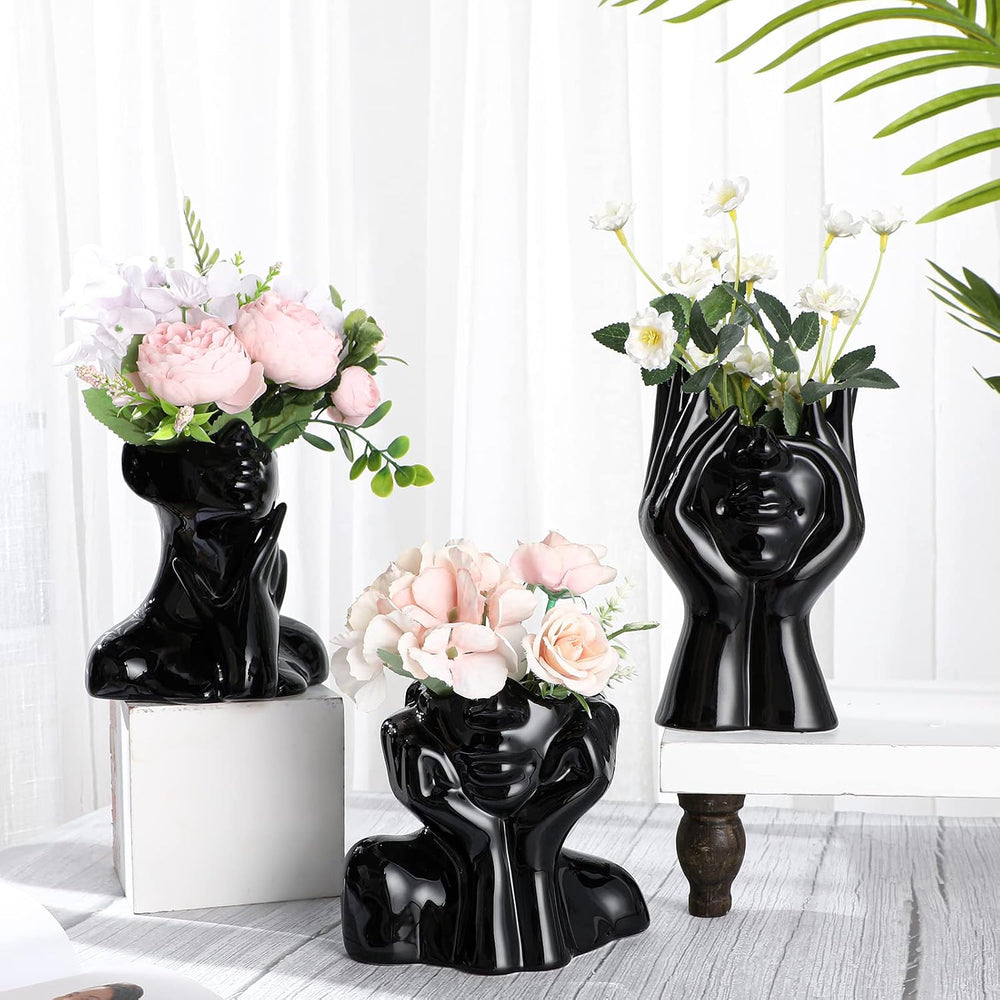 Sieral 3 Pcs Ceramic Face Vase Female Form Flower Modern Body Vase for Decor ...