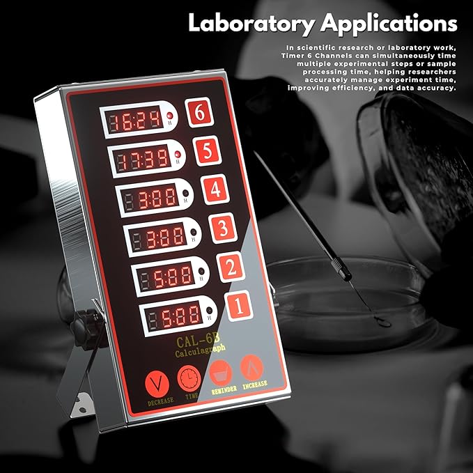 Commercial Kitchen Timer with 6 Channels, Professional LED Digital Timer