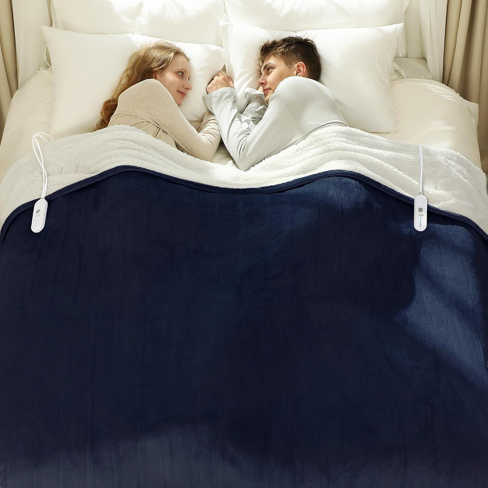 Queen Size Heated Blanket Navy, Dual Control, Overheat Protection
