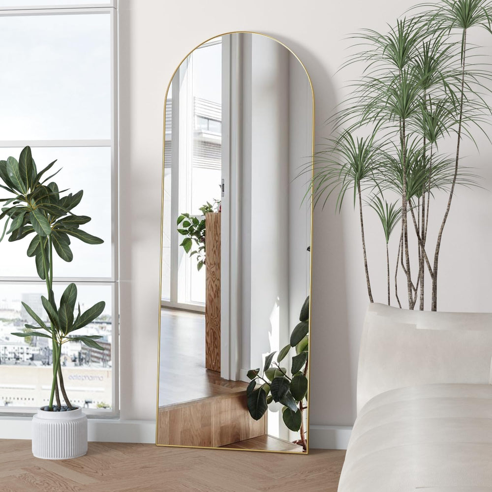 Full Length Mirror, 56"x16" Arch Floor Mirror with Stand, Gold Arch...
