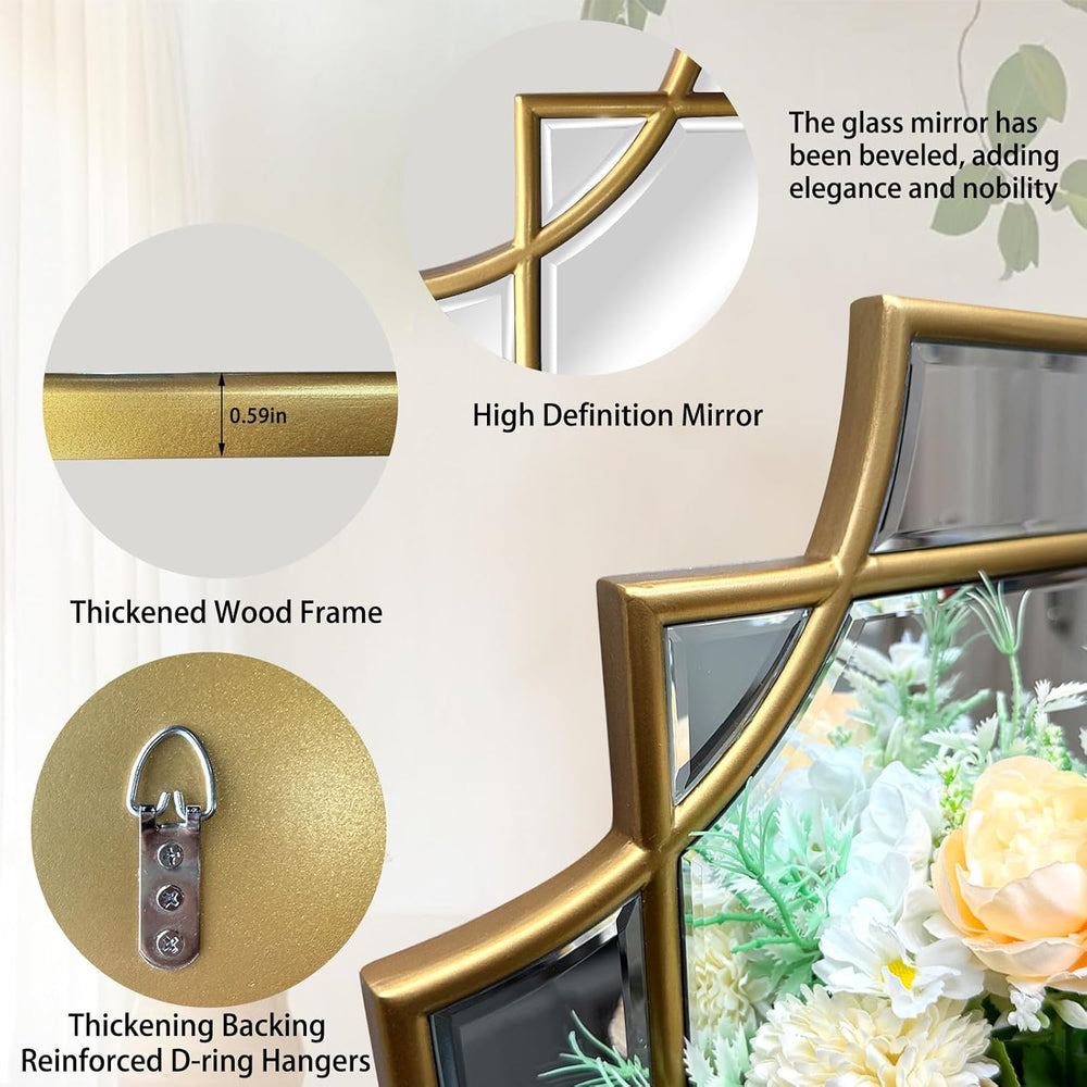 47"x24" Large Gold Rectangle Beveled Mirror with Geometric Frame