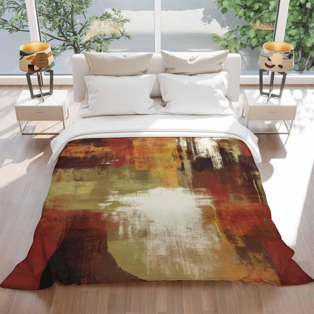 DecorLovee Burnt Orange Blanket 50"x60", Reversible Brown Green Fal...