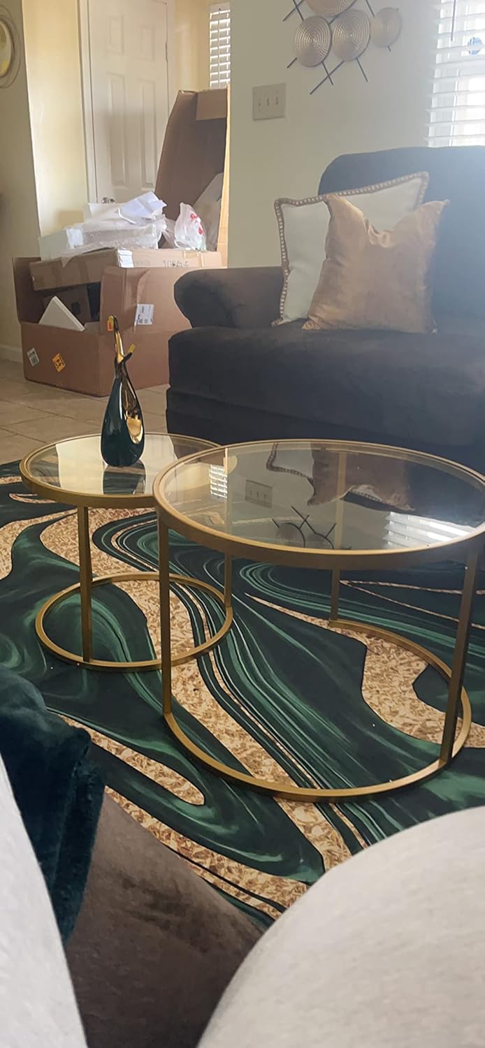 Round Nesting Coffee Table Gold Set of 2 for Living Room, Modern Side Tables ...