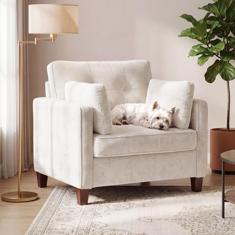 Luxury Oversized Accent Reading Armchair Set of 2, 41", Chenille, Beige