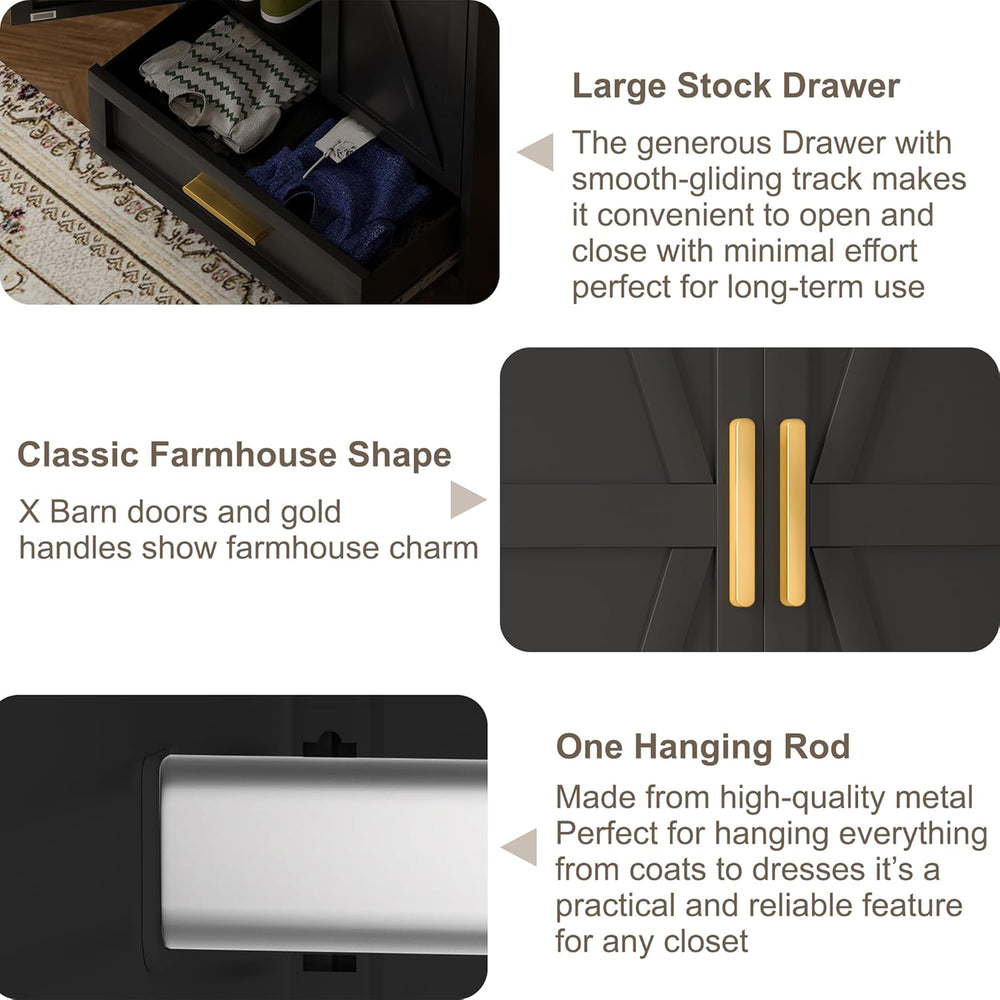 Metal Wardrobe Cabinet,71 Armoire Wardrobe Closet with Drawers and Hanging Ro...