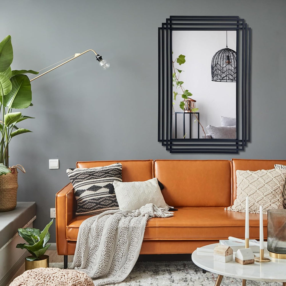 36"x24" Rectangle Decorative Mirror with Black Geometric Frame