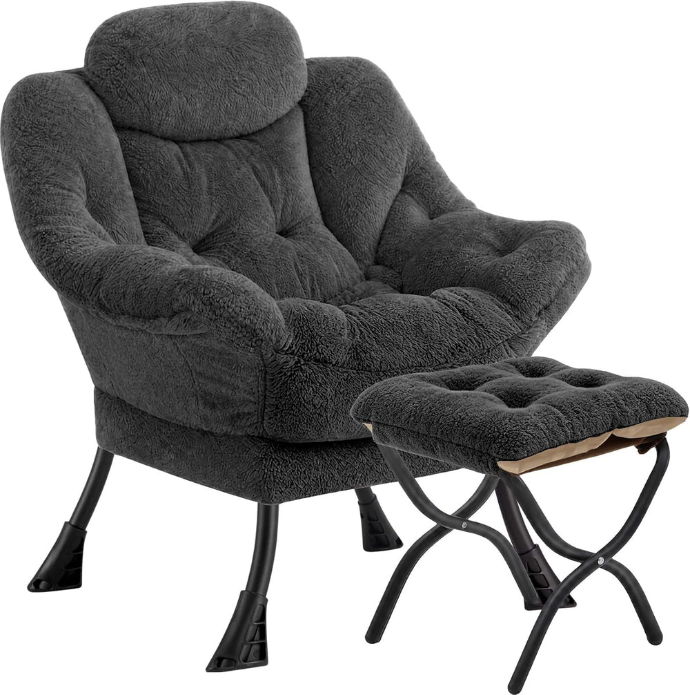 Lazy Chair with Folding Ottoman,Leisure Sofa Chair,Soft Fabric Armchair with ...