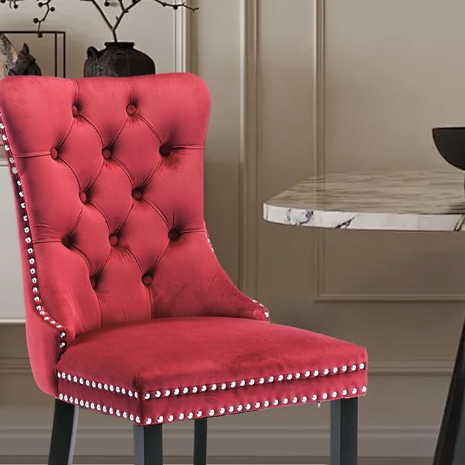 Velvet Upholstered Dining Chairs Set of 6, Modern Style Kitchen Side Chairs w...