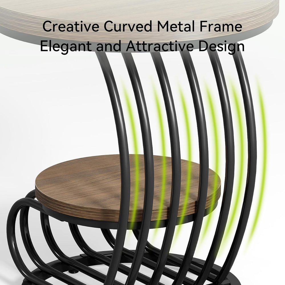 LITTLE TREE Round Side Table, Wood End Table with 2-Tier Storage Shelf, Accen...