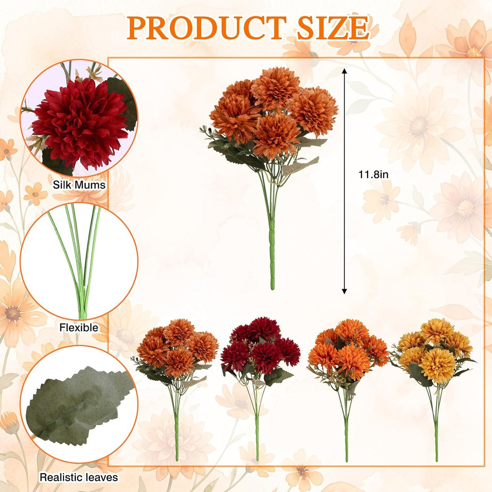 CEWOR 12 Bundles Fall Artificial Chrysanthemum Flowers, UV Resistant Silk Fak...