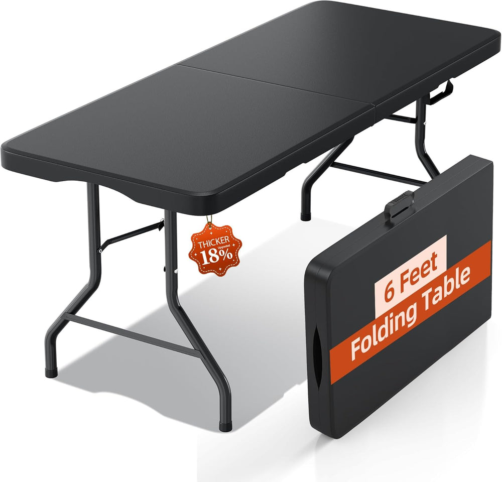 6FT Folding Table with Carrying Handle: Upgrade Thickened Heavy Duty Portable...
