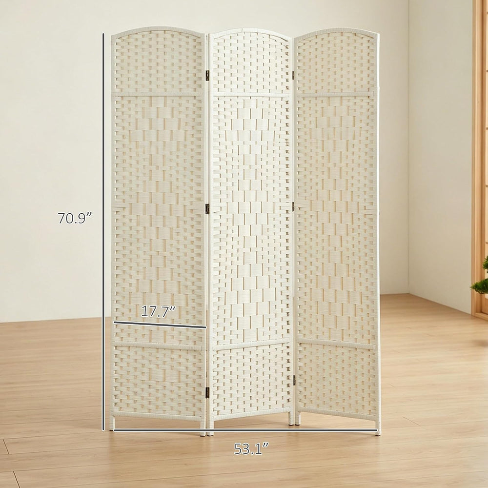 HOMCOM 3 Panel Room Divider 6 Ft Privacy Screen Hand-Woven White