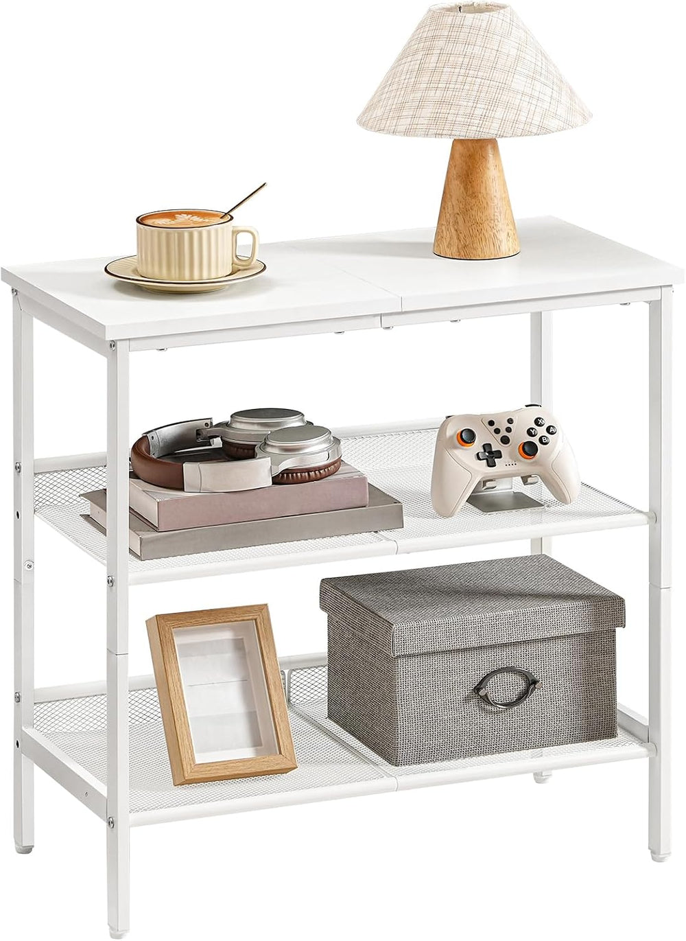 HOOBRO End Table, 3-Tier Narrow Side Table, Nightstand with 2 Flat or Slant A...