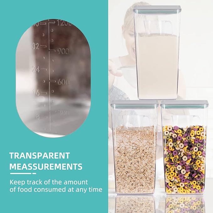Ankou Airtight Pop Cereal Container, 3300ml Each Large Cereal Containers