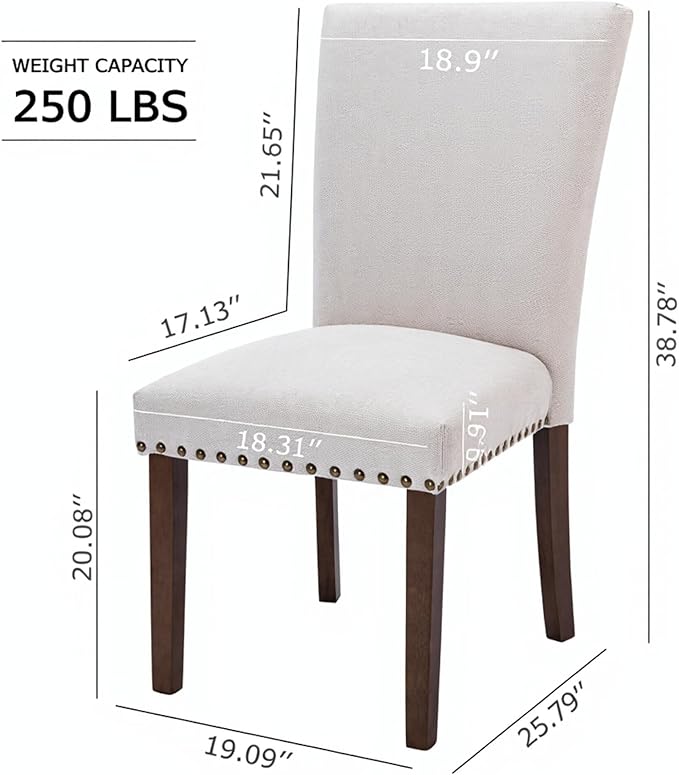 Set of 6 Beige Upholstered Dining Chairs – Farmhouse Kitchen Chairs with High...